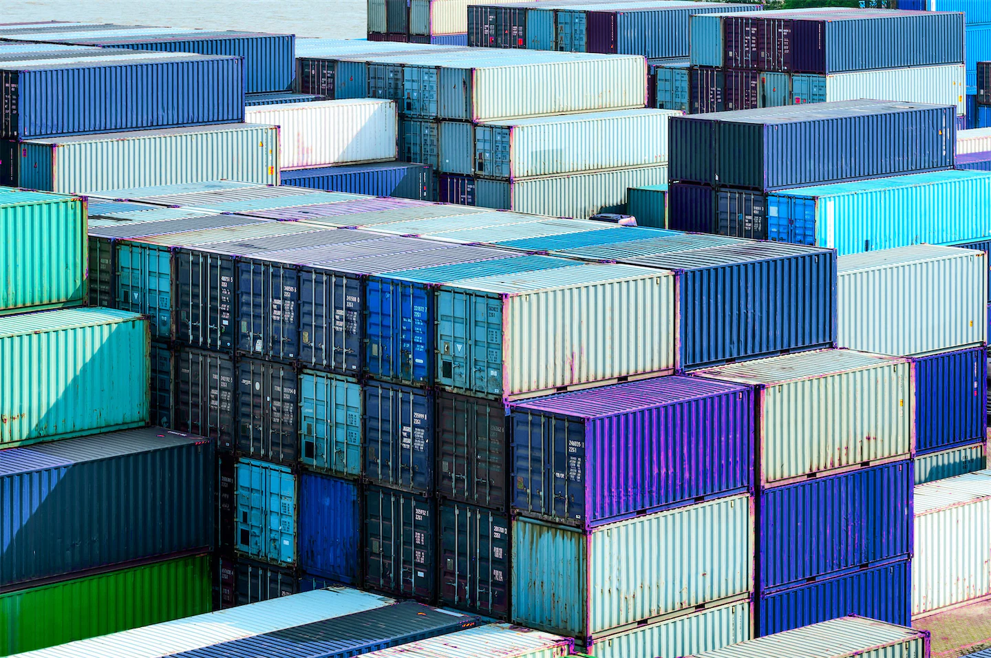 Stacked Blue Shipping Containers